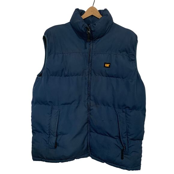 CAT Caterpillar Workwear Men’s Navy Blue Polyester Full Zip Puffer Vest Size XL - Picture 1 of 7